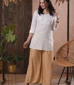 Hand embroidered white cotton lucknowi chikankari short kurti