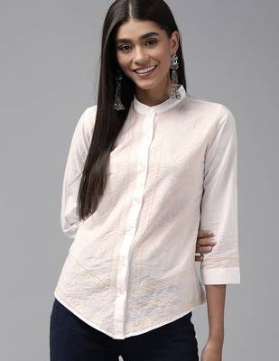 Hand embroidered white cotton lucknowi chikankari shirt 1