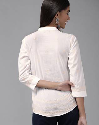 Hand embroidered white cotton lucknowi chikankari shirt 2