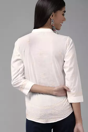 Hand embroidered white cotton lucknowi chikankari shirt