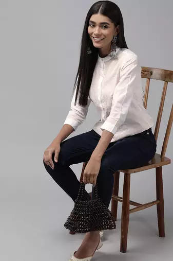 Hand embroidered white cotton lucknowi chikankari shirt