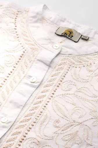 Hand embroidered white cotton lucknowi chikankari shirt
