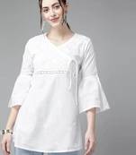 Hand embroidered white cotton angrakha lucknowi chikankari top