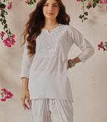 Hand embroidered white cotton lucknowi chikankari kurti