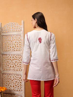 Hand embroidered white cotton lucknowi chikankari short kurti 2