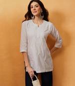 Hand embroidered white cotton lucknowi chikankari short kurti