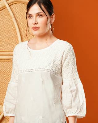 Hand embroidered white cotton lucknowi chikankari short kurti 6