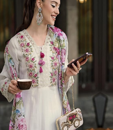 White embroidery thread work viscose cotton Kurta sets