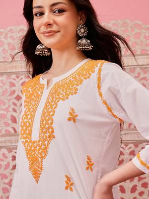 Hand embroidered white cotton lucknowi chikankari short kurti 6