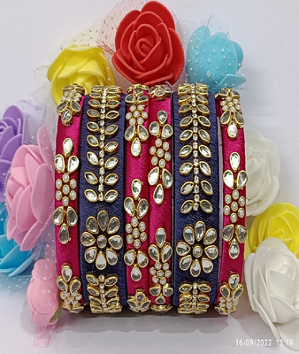 Dark blue and golden colour silk thread bangle for woman and girls 1