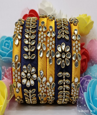 Pink and dark blue colour silk thread bangle for festival, wedding and any other occasion 1