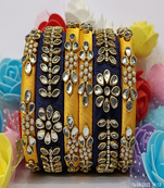 Pink and dark blue colour silk thread bangle for festival, wedding and any other occasion