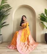 orange Soft art silk saree with coin weaving design