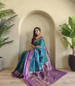 teal Soft art silk saree with coin weaving design