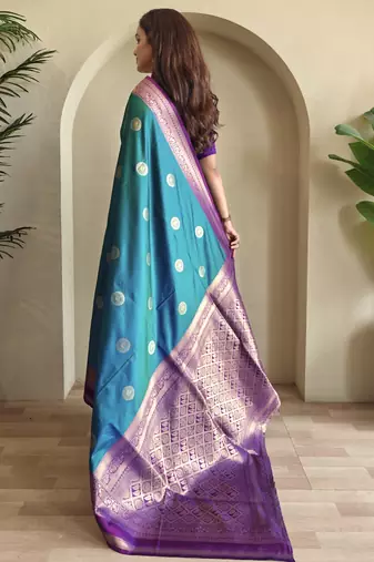 teal Soft art silk saree with coin weaving design