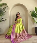 lime Soft art silk saree with coin weaving design