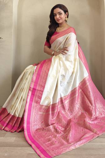 white Soft art silk saree with coin weaving design