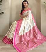 white Soft art silk saree with coin weaving design