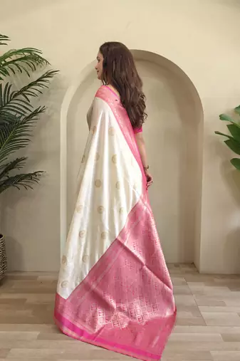white Soft art silk saree with coin weaving design