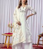 White embroidery thread work viscose cotton Kurta sets