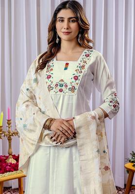 White embroidery thread work viscose cotton Kurta sets 2