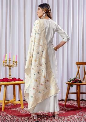 White embroidery thread work viscose cotton Kurta sets 5