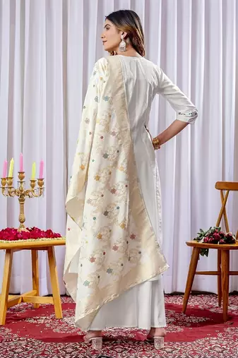 White embroidery thread work viscose cotton Kurta sets