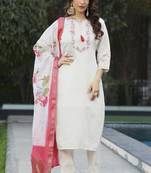 White viscose embroidery thread work Kurta sets