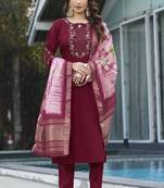 Maroon  viscose embroidery thread work Kurta sets
