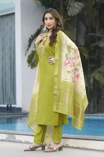 White viscose embroidery thread work Kurta sets