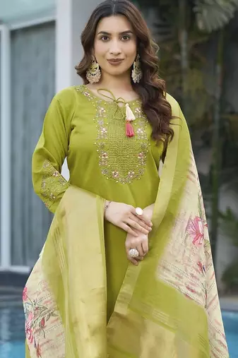 White viscose embroidery thread work Kurta sets