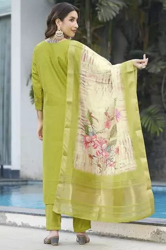 White viscose embroidery thread work Kurta sets