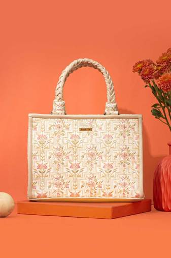 White silk embroidered handbag