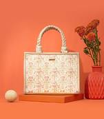 White silk embroidered handbag
