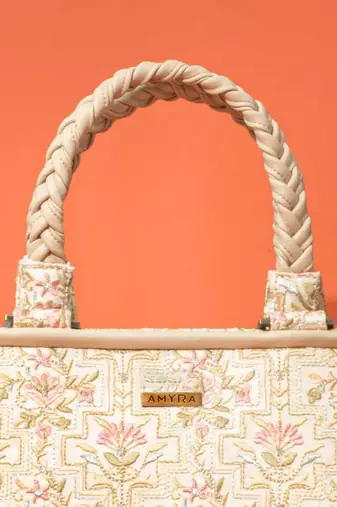 White silk embroidered handbag