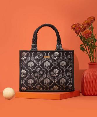 Black silk embroidered handbag 1