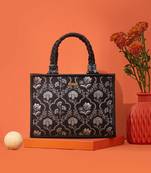 Black silk embroidered handbag