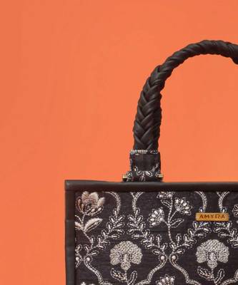 Black silk embroidered handbag 3