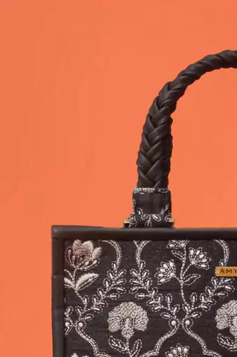 Black silk embroidered handbag