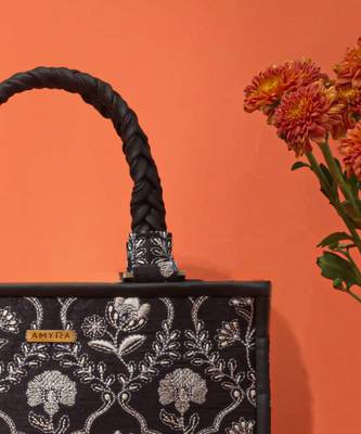Black silk embroidered handbag 4
