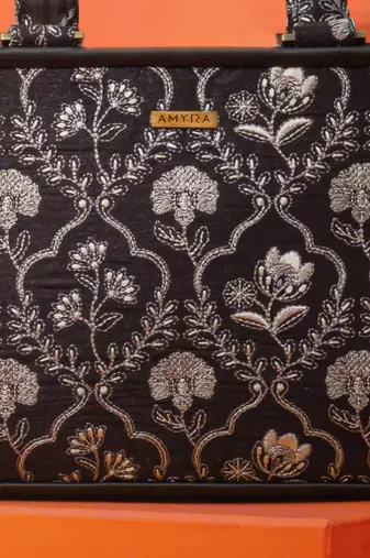 Black silk embroidered handbag