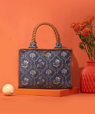 Blue silk embroidered handbag 1