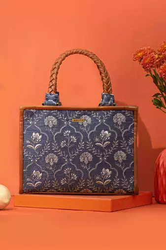 Blue silk embroidered handbag
