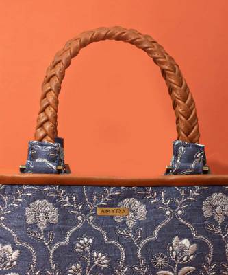 Blue silk embroidered handbag 2