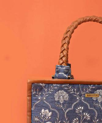 Blue silk embroidered handbag 3