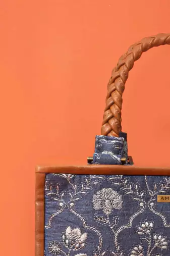 Blue silk embroidered handbag