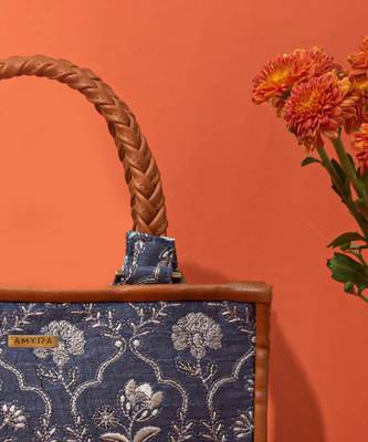 Blue silk embroidered handbag 4