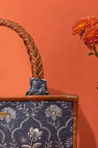 Blue silk embroidered handbag