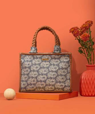 Blue silk embroidered handbag 1