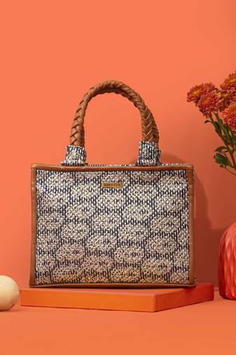Blue silk embroidered handbag
